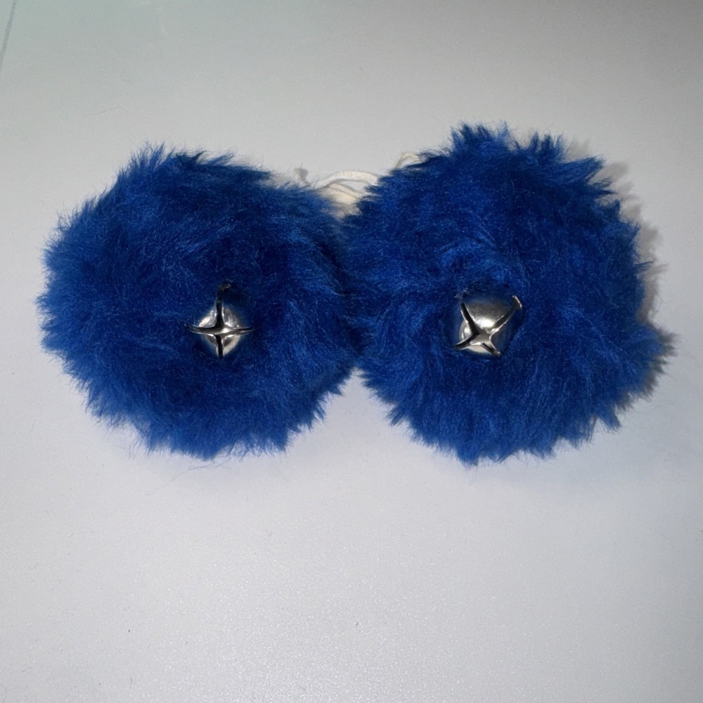 Vintage Original 1970's Roller Skate Blue Pom Pom's with Bells
